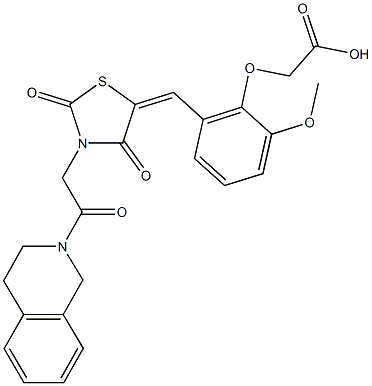 [2-({3-[2-(3,4-dihydro-2(1H)-isoquinolinyl)-2-oxoethyl]-2,4-dioxo-1,3-thiazolidin-5-ylidene}methyl)-6-methoxyphenoxy]acetic acid,1164533-68-9,结构式