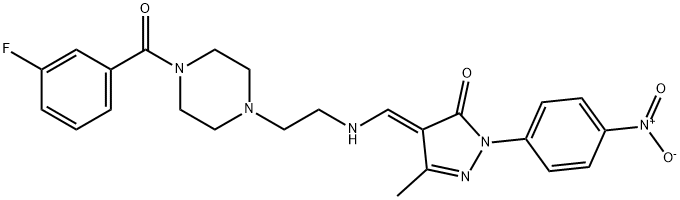 4-[({2-[4-(3-fluorobenzoyl)-1-piperazinyl]ethyl}amino)methylene]-2-{4-nitrophenyl}-5-methyl-2,4-dihydro-3H-pyrazol-3-one 结构式