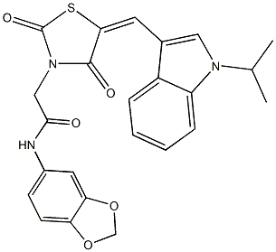 N-(1,3-benzodioxol-5-yl)-2-{5-[(1-isopropyl-1H-indol-3-yl)methylene]-2,4-dioxo-1,3-thiazolidin-3-yl}acetamide 结构式