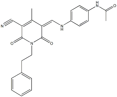N-(4-{[(5-cyano-4-methyl-2,6-dioxo-1-(2-phenylethyl)-1,6-dihydro-3(2H)-pyridinylidene)methyl]amino}phenyl)acetamide Structure