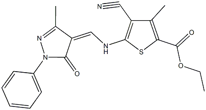 ethyl 4-cyano-3-methyl-5-{[(3-methyl-5-oxo-1-phenyl-1,5-dihydro-4H-pyrazol-4-ylidene)methyl]amino}-2-thiophenecarboxylate Structure