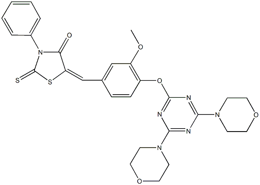 5-(4-{[4,6-di(4-morpholinyl)-1,3,5-triazin-2-yl]oxy}-3-methoxybenzylidene)-3-phenyl-2-thioxo-1,3-thiazolidin-4-one 结构式