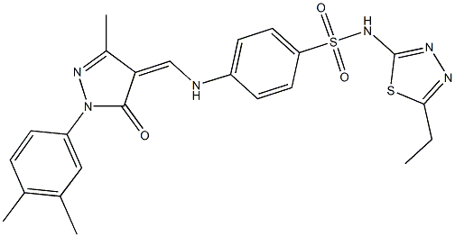 4-({[1-(3,4-dimethylphenyl)-3-methyl-5-oxo-1,5-dihydro-4H-pyrazol-4-ylidene]methyl}amino)-N-(5-ethyl-1,3,4-thiadiazol-2-yl)benzenesulfonamide 化学構造式