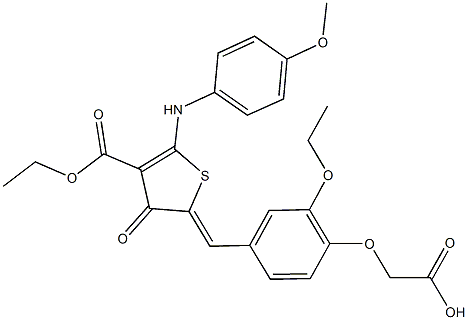 {2-ethoxy-4-[(4-(ethoxycarbonyl)-5-(4-methoxyanilino)-3-oxo-2(3H)-thienylidene)methyl]phenoxy}acetic acid,1164552-55-9,结构式