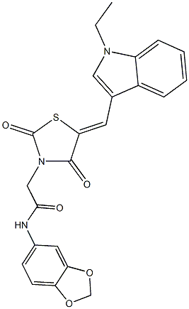 N-(1,3-benzodioxol-5-yl)-2-{5-[(1-ethyl-1H-indol-3-yl)methylene]-2,4-dioxo-1,3-thiazolidin-3-yl}acetamide Structure
