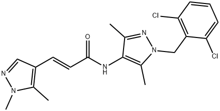 N-[1-(2,6-dichlorobenzyl)-3,5-dimethyl-1H-pyrazol-4-yl]-3-(1,5-dimethyl-1H-pyrazol-4-yl)acrylamide Struktur