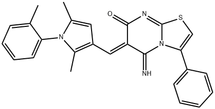 6-{[2,5-dimethyl-1-(2-methylphenyl)-1H-pyrrol-3-yl]methylene}-5-imino-3-phenyl-5,6-dihydro-7H-[1,3]thiazolo[3,2-a]pyrimidin-7-one,1164561-58-3,结构式