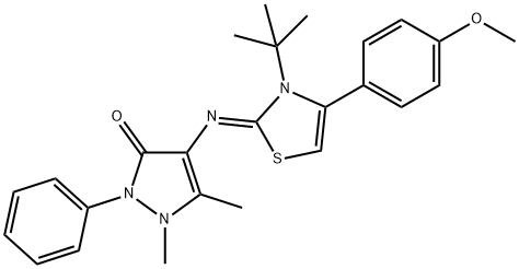 4-[(3-tert-butyl-4-(4-methoxyphenyl)-1,3-thiazol-2(3H)-ylidene)amino]-1,5-dimethyl-2-phenyl-1,2-dihydro-3H-pyrazol-3-one Struktur