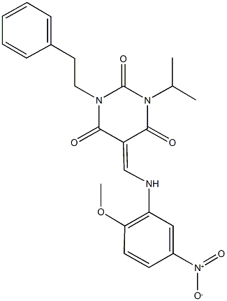 5-({5-nitro-2-methoxyanilino}methylene)-1-isopropyl-3-(2-phenylethyl)-2,4,6(1H,3H,5H)-pyrimidinetrione,1164563-17-0,结构式