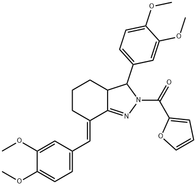 7-(3,4-dimethoxybenzylidene)-3-(3,4-dimethoxyphenyl)-2-(2-furoyl)-3,3a,4,5,6,7-hexahydro-2H-indazole Structure