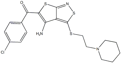 (4-amino-3-{[2-(1-piperidinyl)ethyl]sulfanyl}thieno[2,3-c]isothiazol-5-yl)(4-chlorophenyl)methanone 结构式