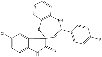 5'-chloro-4-(4-fluorophenyl)-1',2,3',5-tetrahydrospiro([1,5]benzothiazepine-2,3'-[2'H]-indole)-2'-one 结构式