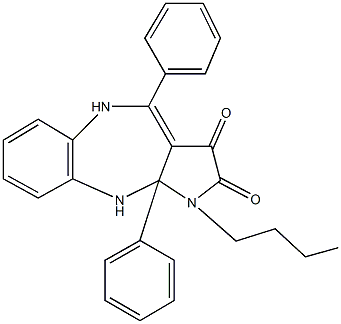 1-butyl-4,10a-diphenyl-1,5,10,10a-tetrahydropyrrolo[2,3-b][1,5]benzodiazepine-2,3-dione Struktur