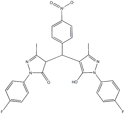 2-(4-fluorophenyl)-4-([1-(4-fluorophenyl)-5-hydroxy-3-methyl-1H-pyrazol-4-yl]{4-nitrophenyl}methyl)-5-methyl-2,4-dihydro-3H-pyrazol-3-one Structure