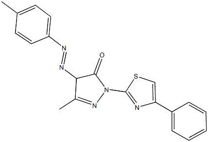5-methyl-4-[(4-methylphenyl)diazenyl]-2-(4-phenyl-1,3-thiazol-2-yl)-2,4-dihydro-3H-pyrazol-3-one Struktur