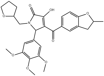 3-hydroxy-4-[(2-methyl-2,3-dihydro-1-benzofuran-5-yl)carbonyl]-1-(tetrahydro-2-furanylmethyl)-5-(3,4,5-trimethoxyphenyl)-1,5-dihydro-2H-pyrrol-2-one,1212064-21-5,结构式