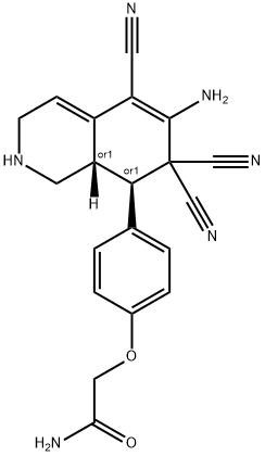 2-[4-(6-amino-5,7,7-tricyano-1,2,3,7,8,8a-hexahydro-8-isoquinolinyl)phenoxy]acetamide 化学構造式