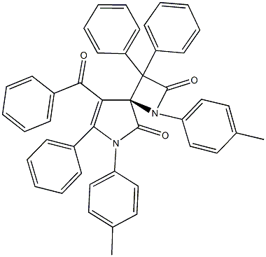 8-benzoyl-1,6-bis(4-methylphenyl)-3,3,7-triphenyl-1,6-diazaspiro[3.4]oct-7-ene-2,5-dione Struktur