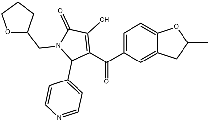 3-hydroxy-4-[(2-methyl-2,3-dihydro-1-benzofuran-5-yl)carbonyl]-5-(4-pyridinyl)-1-(tetrahydro-2-furanylmethyl)-1,5-dihydro-2H-pyrrol-2-one 化学構造式