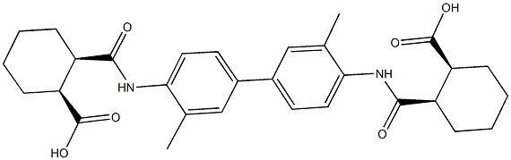 2-{[(4'-{[(2-carboxycyclohexyl)carbonyl]amino}-3,3'-dimethyl[1,1'-biphenyl]-4-yl)amino]carbonyl}cyclohexanecarboxylic acid 化学構造式