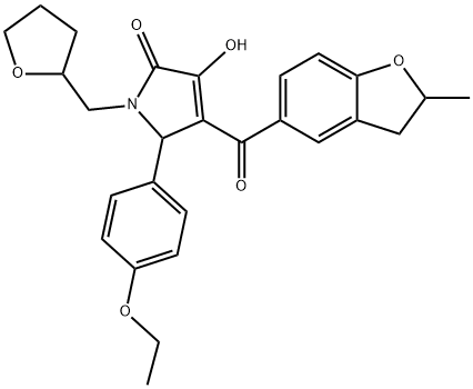 5-(4-ethoxyphenyl)-3-hydroxy-4-[(2-methyl-2,3-dihydro-1-benzofuran-5-yl)carbonyl]-1-(tetrahydro-2-furanylmethyl)-1,5-dihydro-2H-pyrrol-2-one,1212342-11-4,结构式