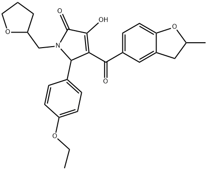 5-(4-ethoxyphenyl)-3-hydroxy-4-[(2-methyl-2,3-dihydro-1-benzofuran-5-yl)carbonyl]-1-(tetrahydro-2-furanylmethyl)-1,5-dihydro-2H-pyrrol-2-one Struktur