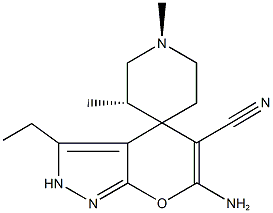 6'-amino-3'-ethyl-2',4'-dihydro-1,3-dimethyl-spiro[piperidine-4,4'-pyrano[2,3-c]pyrazole]-5'-carbonitrile Structure