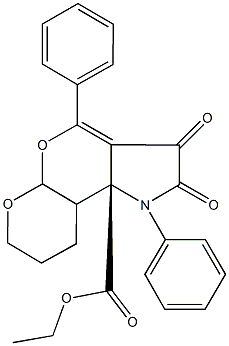 ethyl 2,3-dioxo-1,4-diphenyl-2,3,7,8,9,9a-hexahydro-5aH-pyrano[3',2':5,6]pyrano[4,3-b]pyrrole-9b(1H)-carboxylate Structure