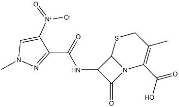 7-[({4-nitro-1-methyl-1H-pyrazol-3-yl}carbonyl)amino]-3-methyl-8-oxo-5-thia-1-azabicyclo[4.2.0]oct-2-ene-2-carboxylic acid Structure