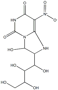 3-hydroxy-8-nitro-2-(1,2,3,4-tetrahydroxybutyl)-2,3-dihydroimidazo[1,2-c]pyrimidine-5,7(1H,6H)-dione 化学構造式