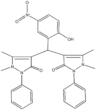 4-((1,5-dimethyl-3-oxo-2-phenyl-2,3-dihydro-1H-pyrazol-4-yl){2-hydroxy-5-nitrophenyl}methyl)-1,5-dimethyl-2-phenyl-1,2-dihydro-3H-pyrazol-3-one 结构式