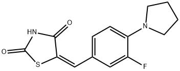 5-[3-fluoro-4-(1-pyrrolidinyl)benzylidene]-1,3-thiazolidine-2,4-dione 化学構造式