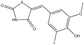 5-(4-hydroxy-3-iodo-5-methoxybenzylidene)-1,3-thiazolidine-2,4-dione 化学構造式