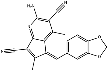 2-amino-5-(1,3-benzodioxol-5-ylmethylene)-4,6-dimethyl-5H-cyclopenta[b]pyridine-3,7-dicarbonitrile Structure