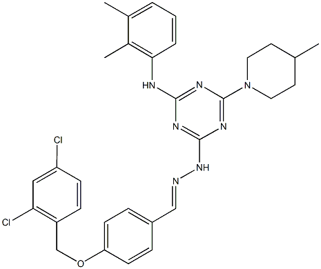 4-[(2,4-dichlorobenzyl)oxy]benzaldehyde [4-(2,3-dimethylanilino)-6-(4-methyl-1-piperidinyl)-1,3,5-triazin-2-yl]hydrazone 化学構造式