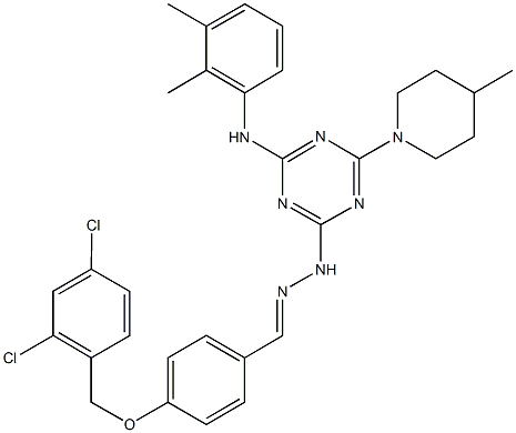 4-[(2,4-dichlorobenzyl)oxy]benzaldehyde [4-(2,3-dimethylanilino)-6-(4-methyl-1-piperidinyl)-1,3,5-triazin-2-yl]hydrazone Structure