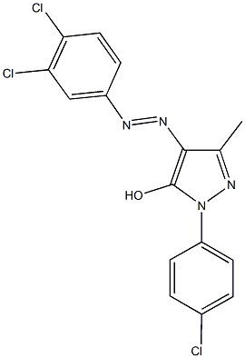 1-(4-chlorophenyl)-4-[(3,4-dichlorophenyl)diazenyl]-3-methyl-1H-pyrazol-5-ol 结构式