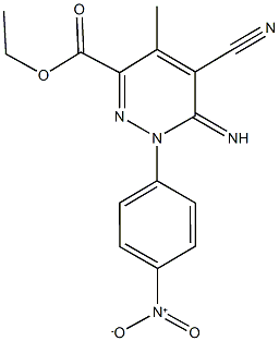 ethyl 5-cyano-1-{4-nitrophenyl}-6-imino-4-methyl-1,6-dihydropyridazine-3-carboxylate Struktur