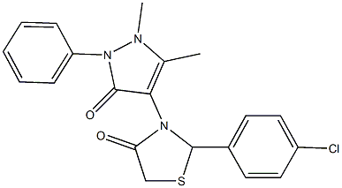2-(4-chlorophenyl)-3-(1,5-dimethyl-3-oxo-2-phenyl-2,3-dihydro-1H-pyrazol-4-yl)-1,3-thiazolidin-4-one 化学構造式