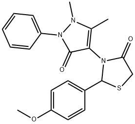 3-(1,5-dimethyl-3-oxo-2-phenyl-2,3-dihydro-1H-pyrazol-4-yl)-2-(4-methoxyphenyl)-1,3-thiazolidin-4-one,125298-58-0,结构式
