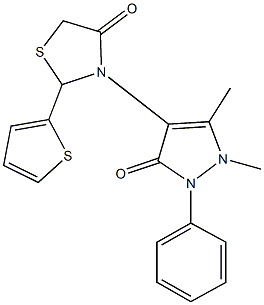 3-(1,5-dimethyl-3-oxo-2-phenyl-2,3-dihydro-1H-pyrazol-4-yl)-2-(2-thienyl)-1,3-thiazolidin-4-one Struktur