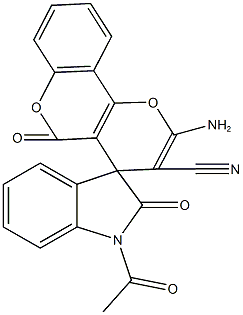 1'-acetyl-2-amino-1',3'-dihydro-2',5-dioxospiro(4H,5H-pyrano[3,2-c]chromene-4,3'-[2'H]-indole)-3-carbonitrile Structure