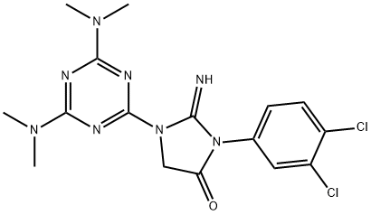 1-[4,6-bis(dimethylamino)-1,3,5-triazin-2-yl]-3-(3,4-dichlorophenyl)-2-imino-4-imidazolidinone Struktur