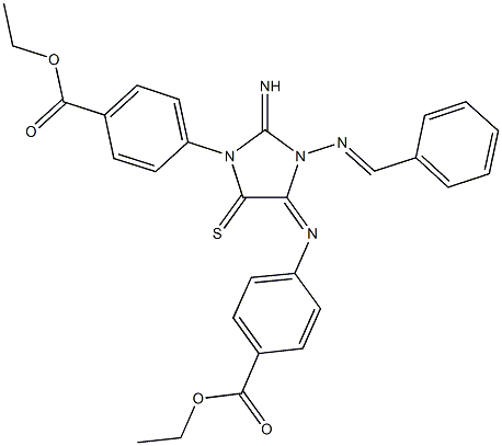 ethyl 4-(3-(benzylideneamino)-4-{[4-(ethoxycarbonyl)phenyl]imino}-2-imino-5-thioxoimidazolidin-1-yl)benzoate 化学構造式