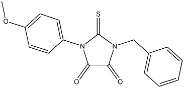 1-benzyl-3-(4-methoxyphenyl)-2-thioxoimidazolidine-4,5-dione Struktur