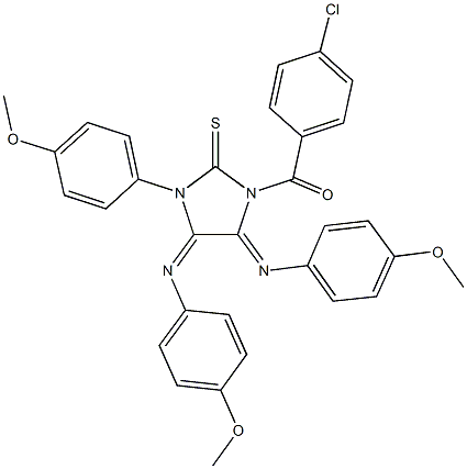 1-(4-chlorobenzoyl)-3-(4-methoxyphenyl)-4,5-bis[(4-methoxyphenyl)imino]imidazolidine-2-thione 结构式