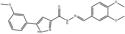 N'-(3,4-dimethoxybenzylidene)-3-(3-methoxyphenyl)-1H-pyrazole-5-carbohydrazide 化学構造式
