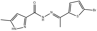 N'-[1-(5-bromo-2-thienyl)ethylidene]-3-methyl-1H-pyrazole-5-carbohydrazide 化学構造式