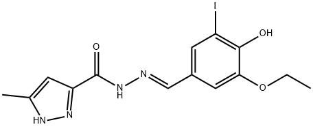 N'-(3-ethoxy-4-hydroxy-5-iodobenzylidene)-3-methyl-1H-pyrazole-5-carbohydrazide,1310089-63-4,结构式