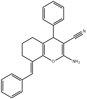 2-amino-8-benzylidene-4-phenyl-5,6,7,8-tetrahydro-4H-chromene-3-carbonitrile Struktur